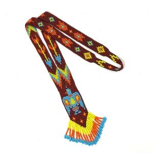 Indigenous handmade vintage seed bead thunderbird necklace